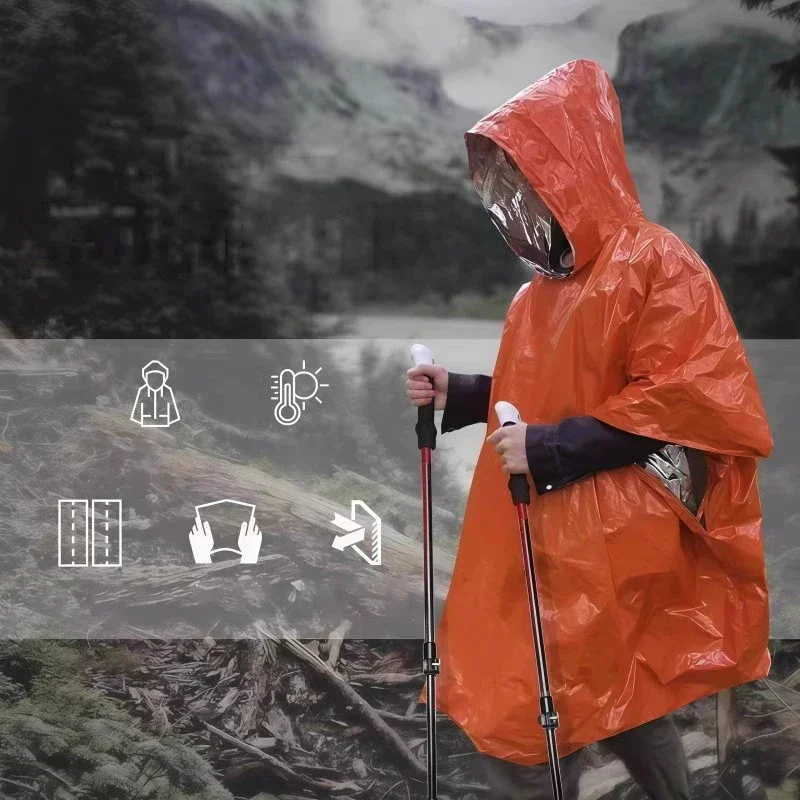 Emergency Poncho Rain - Kapüşonlu, Su Geçirmez ve Sıcak Tutan,
